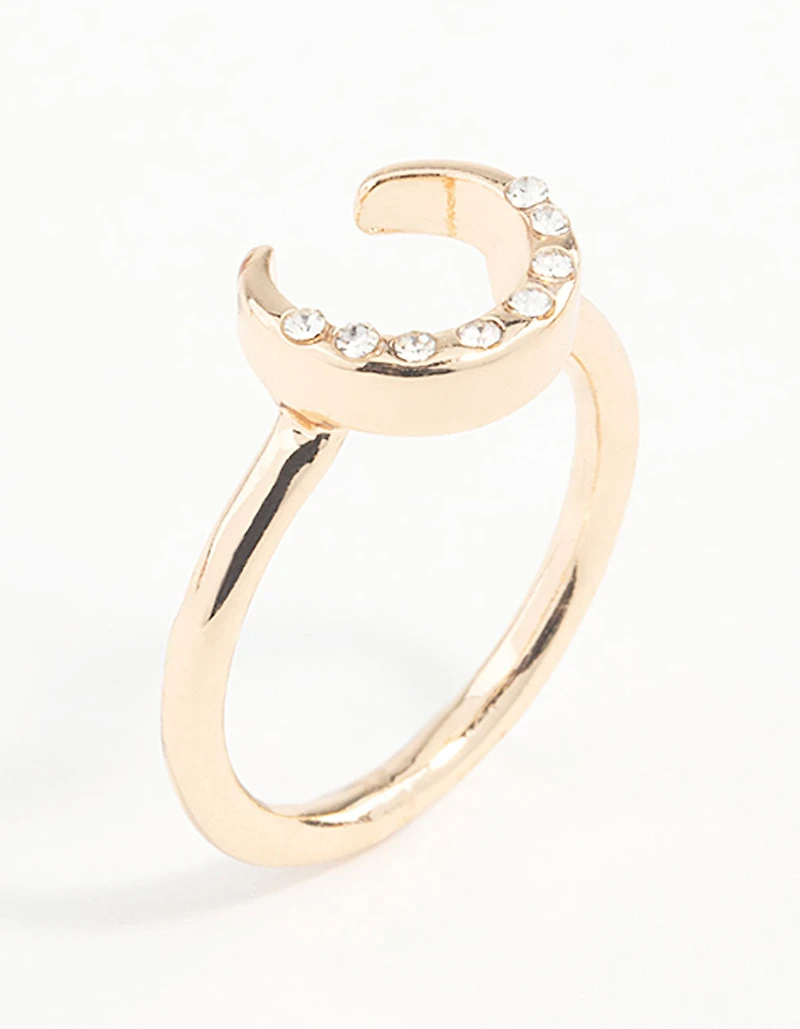 Gold Horseshoe Diamante Ring