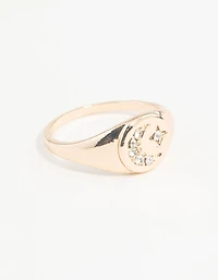 Gold Celestial Diamante Moon Ring
