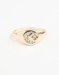 Gold Celestial Diamante Moon Ring