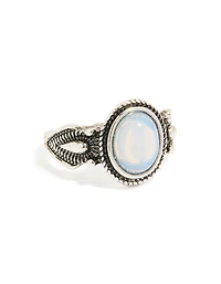 Bague ovale antique en pierre de lune argent