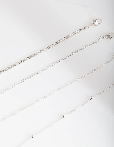 Silver Diamante Twist Anklet Bracelet 4-Pack