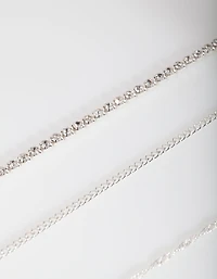 Silver Diamante Twist Anklet Bracelet 4-Pack