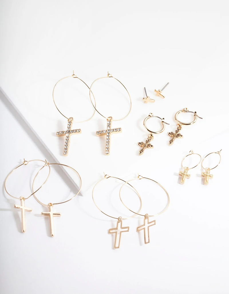 Gold Cross Hoop Earring Pack