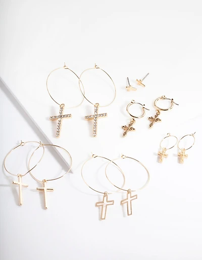 Gold Cross Hoop Earring Pack