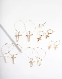 Gold Cross Hoop Earring Pack