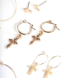 Gold Cross Hoop Earring Pack