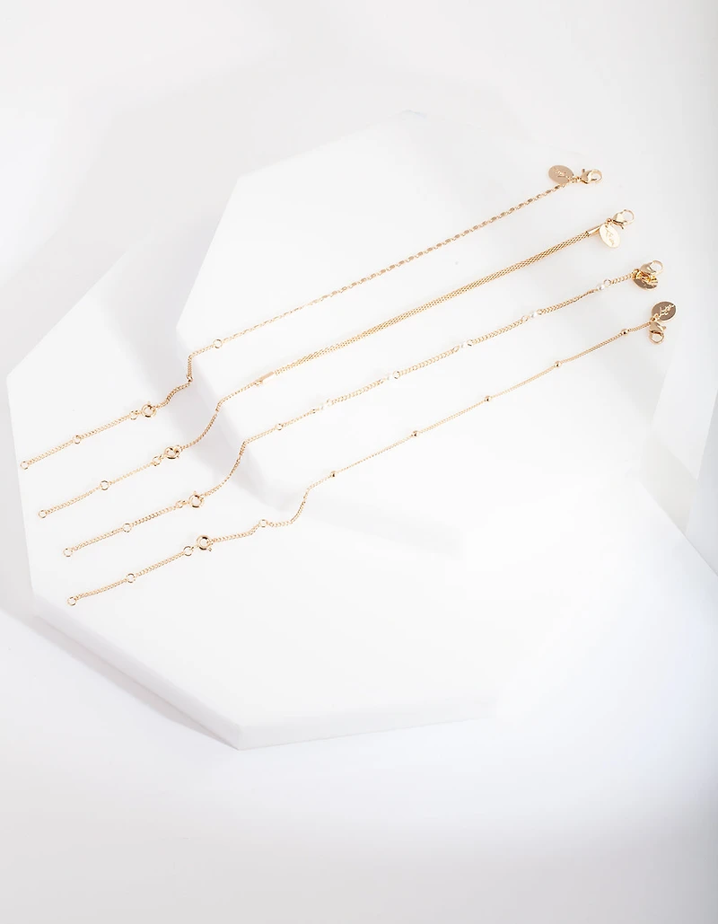 Gold Chain Pearl Anklet Bracelet Pack