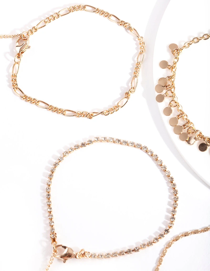Diamante & Jingle Anklet Bracelet 4-Pack