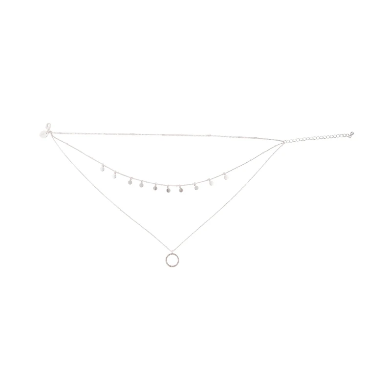 Silver Disc & Circle Charm Choker