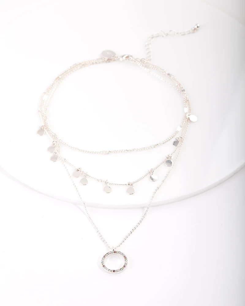 Silver Disc & Circle Charm Choker