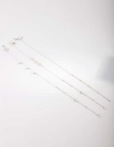 Silver 3 Disc Friendship Anklet Bracelet Pack