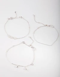 Silver 3 Disc Friendship Anklet Bracelet Pack