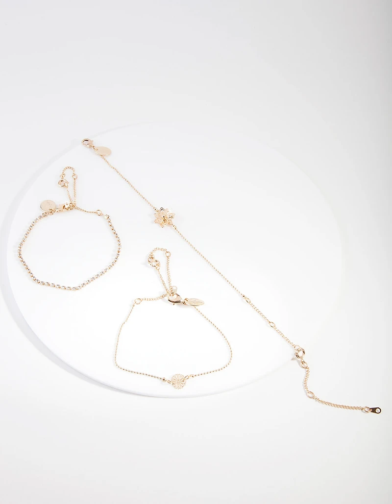 Gold Flower Friendship Anklet Bracelet 4-Pack