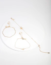 Gold Flower Friendship Anklet Bracelet 4-Pack