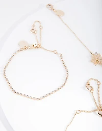 Gold Flower Friendship Anklet Bracelet 4-Pack