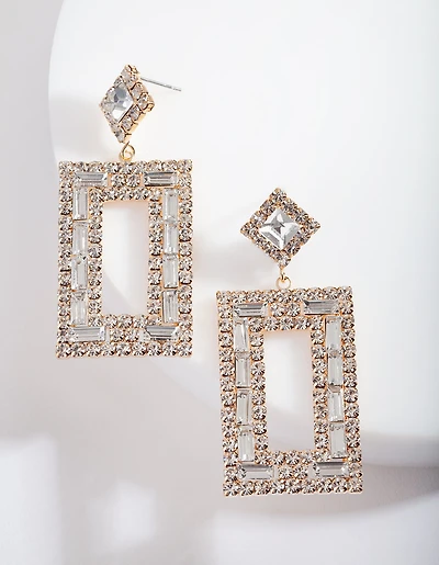 Petites boucles d’oreilles pendantes carrées en diamant