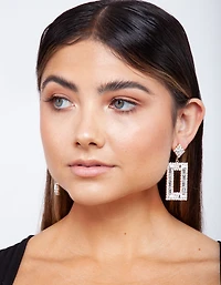 Small Square Diamante Drop Earrings