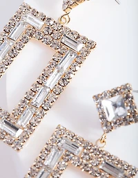 Small Square Diamante Drop Earrings
