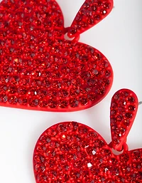 Red Diamante Statement Heart Earring