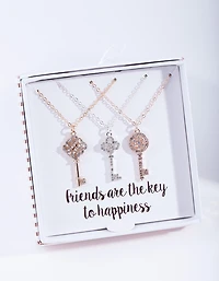 Mixed Metal Diamante Key Necklace Pack