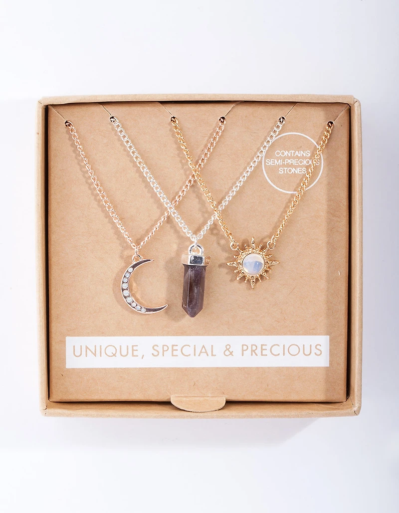 Mixed Metal Celestial Semi Precious Necklace Pack