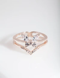 Rose Gold Cubic Zirconia Butterfly Ring