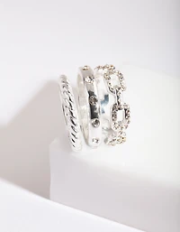 Silver Diamante Chain Ring Stack