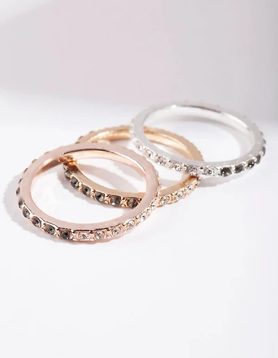 Mixed Metal Half & Half Diamante Stack Ring