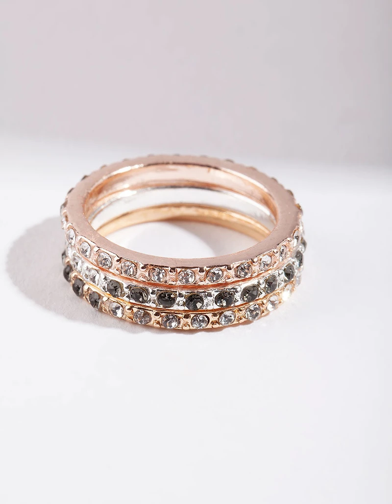 Mixed Metal Half & Half Diamante Stack Ring