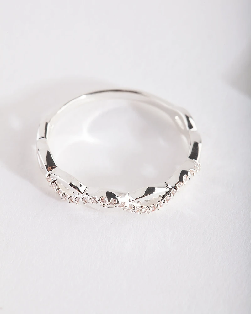 Cubic Zirconia Half Diamante Rope Ring