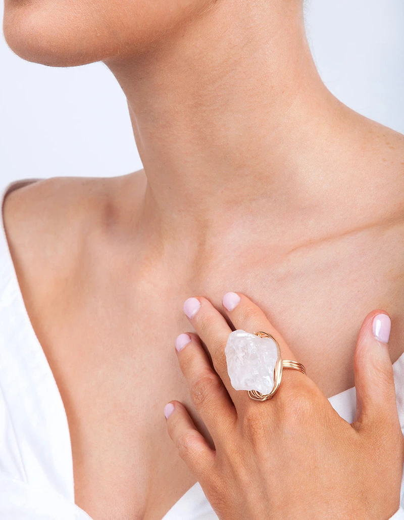 Gold Extra Large Crystal Wire Wrap Ring