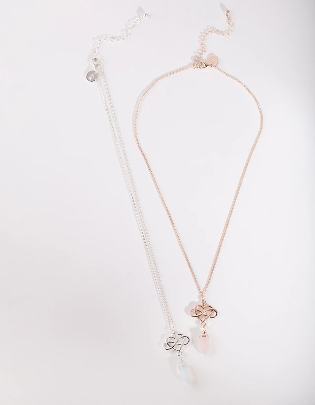 Mixed Metal Infinite Love Semi Precious Necklace Set