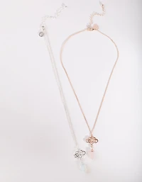 Mixed Metal Infinite Love Semi Precious Necklace Set