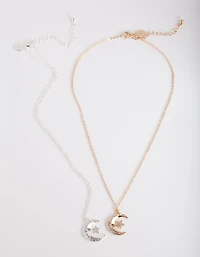 Mixed Metal Diamante Moon Necklace Pack