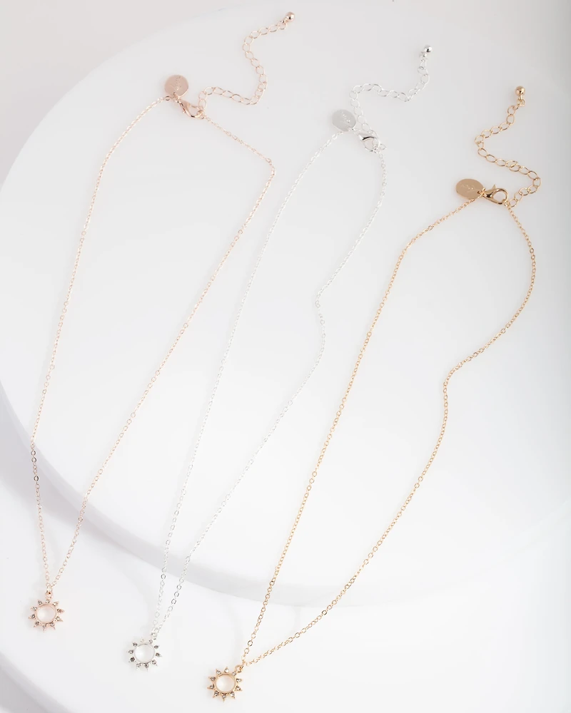Mixed Metal Diamante Sun Necklace Trio
