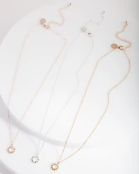 Mixed Metal Diamante Sun Necklace Trio