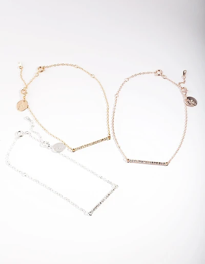 Mixed Metal Diamante Bar Bracelet Pack