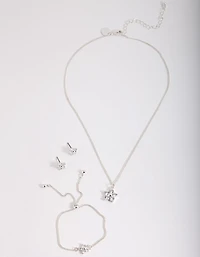 Kids Silver Cubic Zirconia Flower Jewellery Set