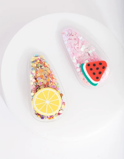 Kids Plastic Glitter Fruit Hair Clips Pack