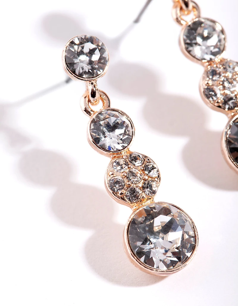 Rose Gold Diamond Simulant Crystal Multi Stone Earrings