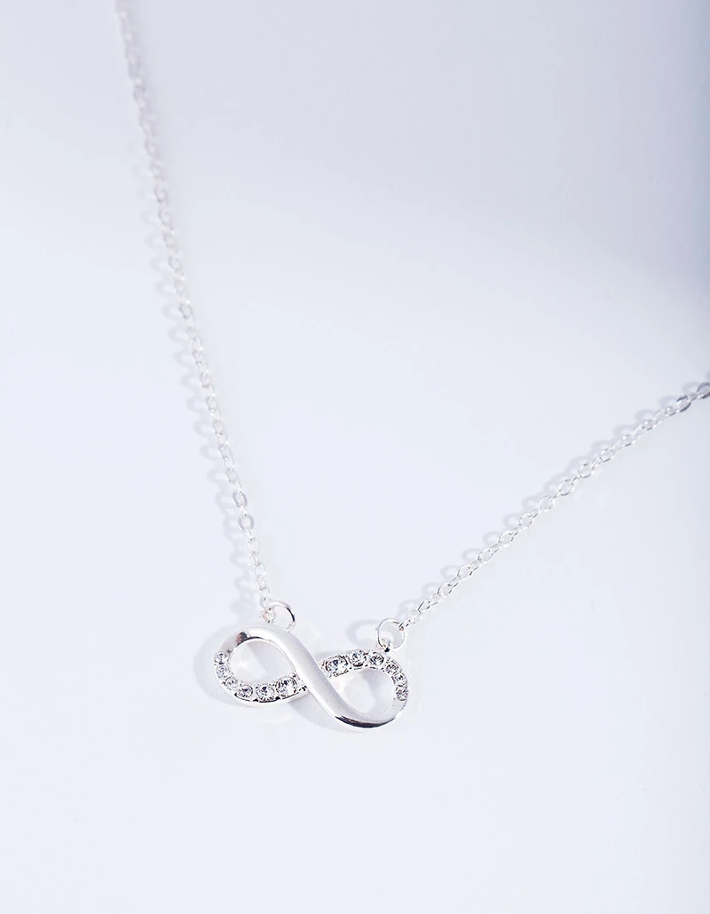 Silver Diamond Simulant Crystal Infinity Necklace