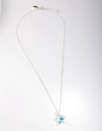 Silver Diamond Simulant Star Crystal Drop Necklace