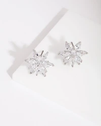 Silver Diamond Simulant Elegant Flower Stud Earring