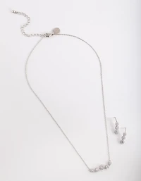 Cubic Zirconia Flower Row Necklace Earrings Set