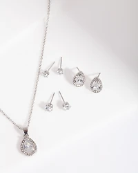 Diamond Simulant Pear Drop Earrings Necklace Set
