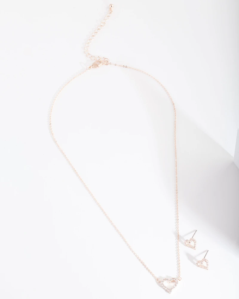 Rose Gold Cubic Zirconia Heart Jewellery Set