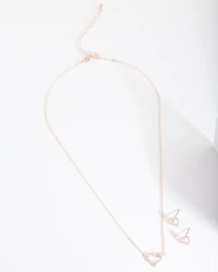 Rose Gold Cubic Zirconia Heart Jewellery Set