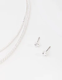 Cubic Zirconia Multi-Layered Necklace & Earrings Set