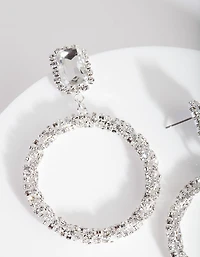Silver Diamante Wrapped Hoop Earrings