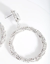 Silver Diamante Wrapped Hoop Earrings